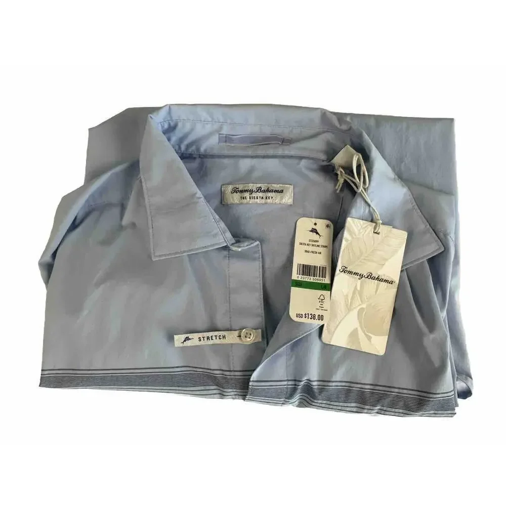 NWT - Tommy Bahama Men’s Siesta Key Shirt Large Blue Long Sleeve Skyline Stripe - Picture 1 of 8